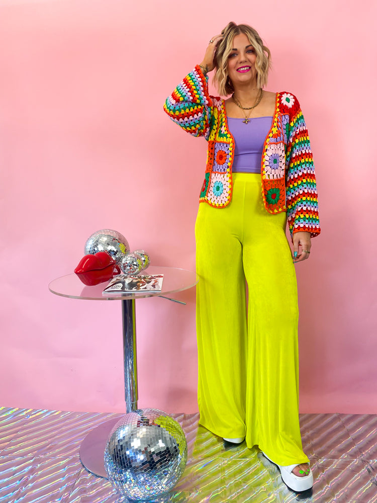WALK THIS WAY WIDE LEG PANTS in *Lime Punch*