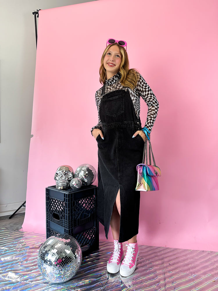 GIRL NEXT DOOR DENIM OVERALL DRESS