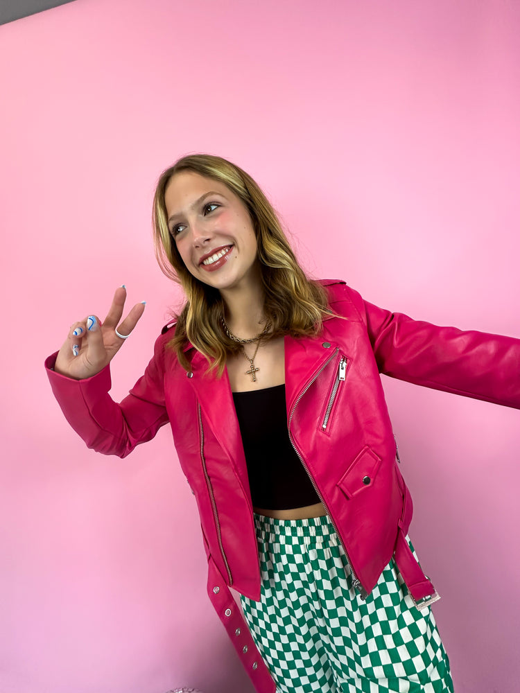 FLAVOR OF THE WEEK MOTO JACKET IN PINK FROSTING