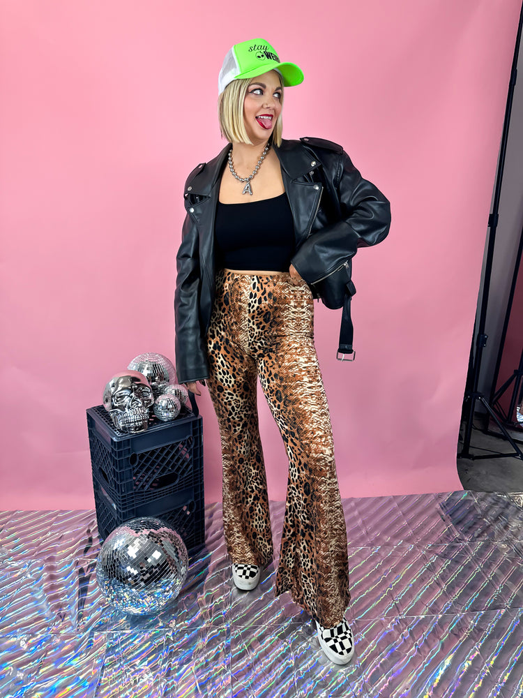 YOU FLY, SIS LEOPARD FLARE PANTS