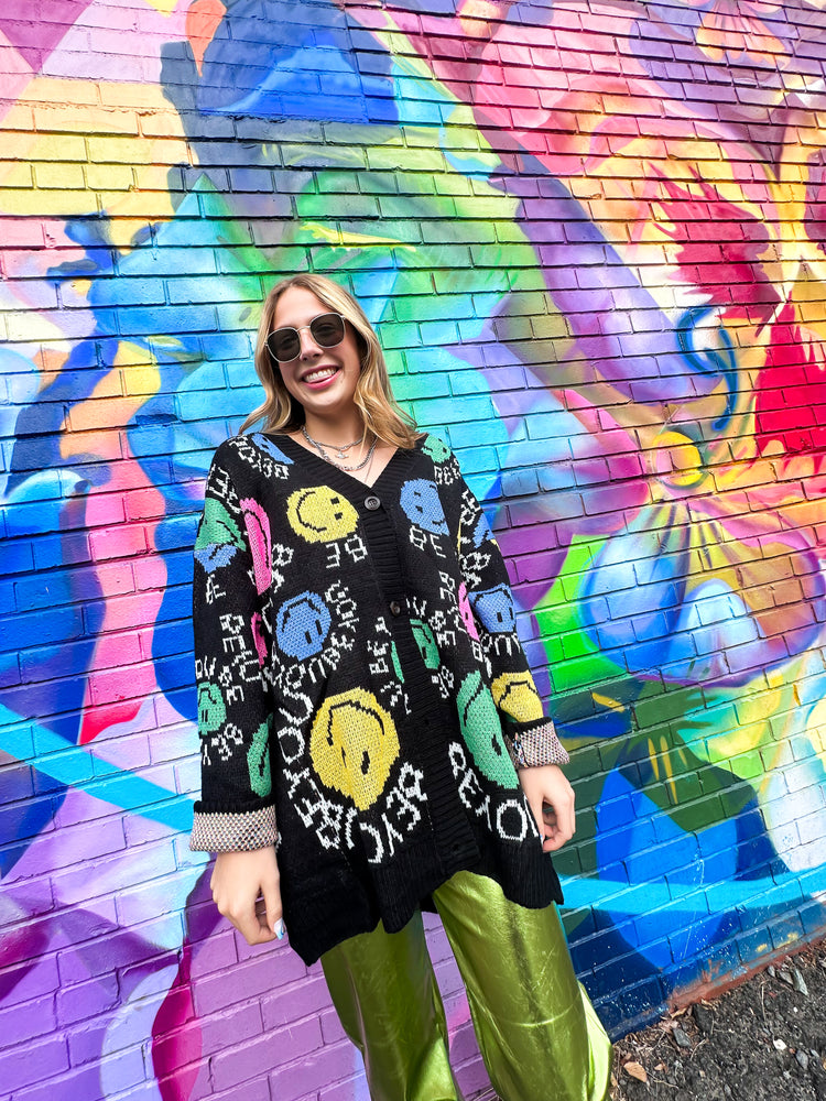 BE YOU SMILEY OVERSIZED KNIT CARDIGAN