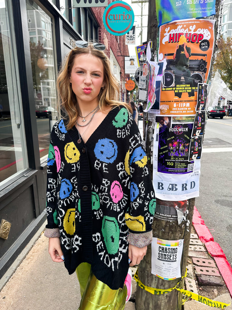 BE YOU SMILEY OVERSIZED KNIT CARDIGAN