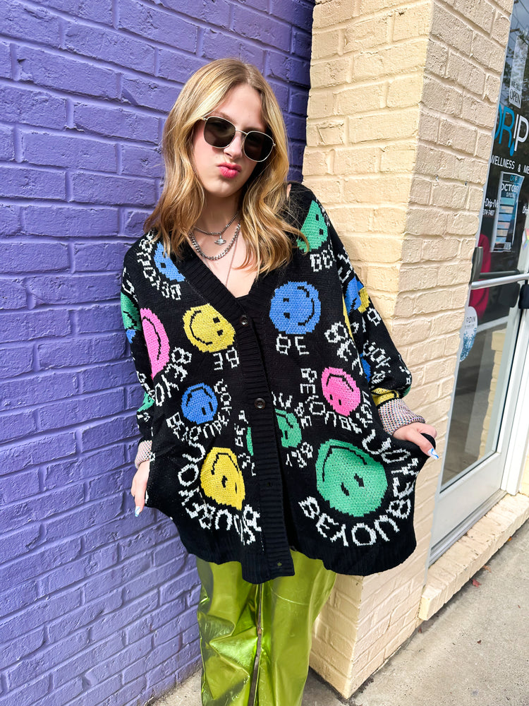 BE YOU SMILEY OVERSIZED KNIT CARDIGAN