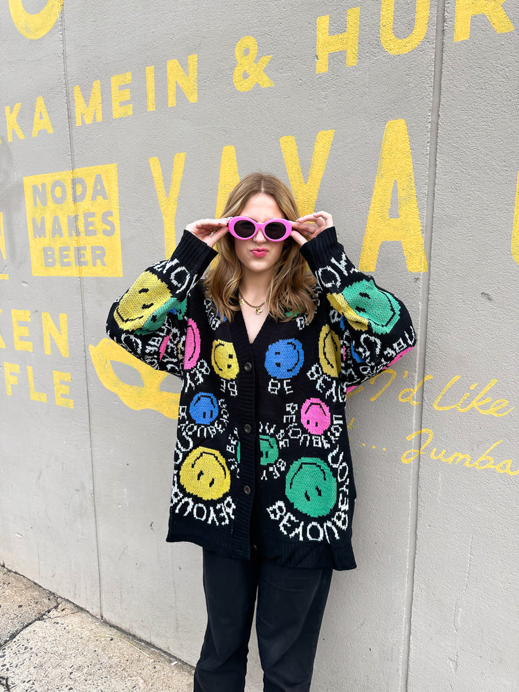 BE YOU SMILEY OVERSIZED KNIT CARDIGAN