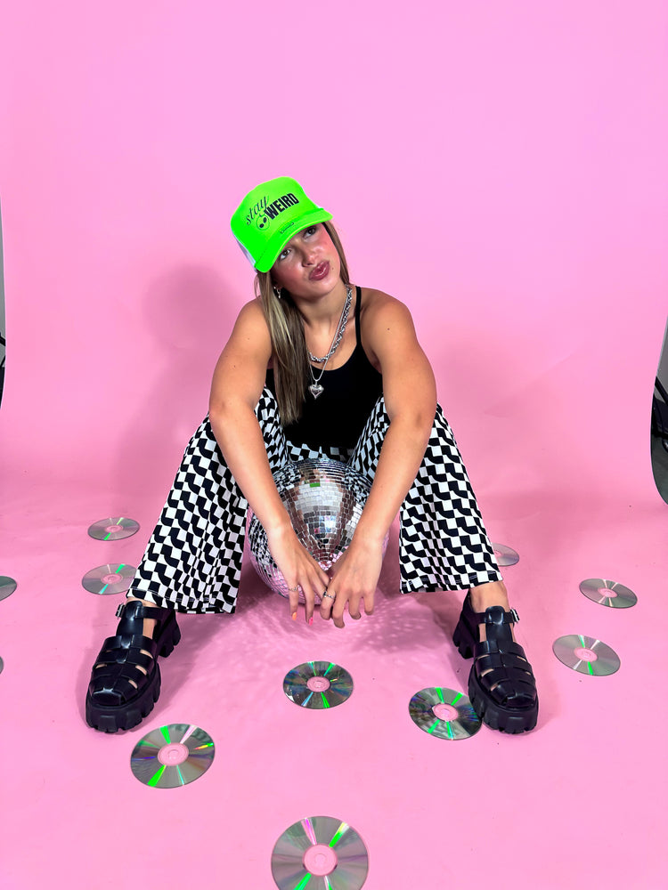 SCENE QUEEN GEO PRINT RIBBED FLARE PANTS