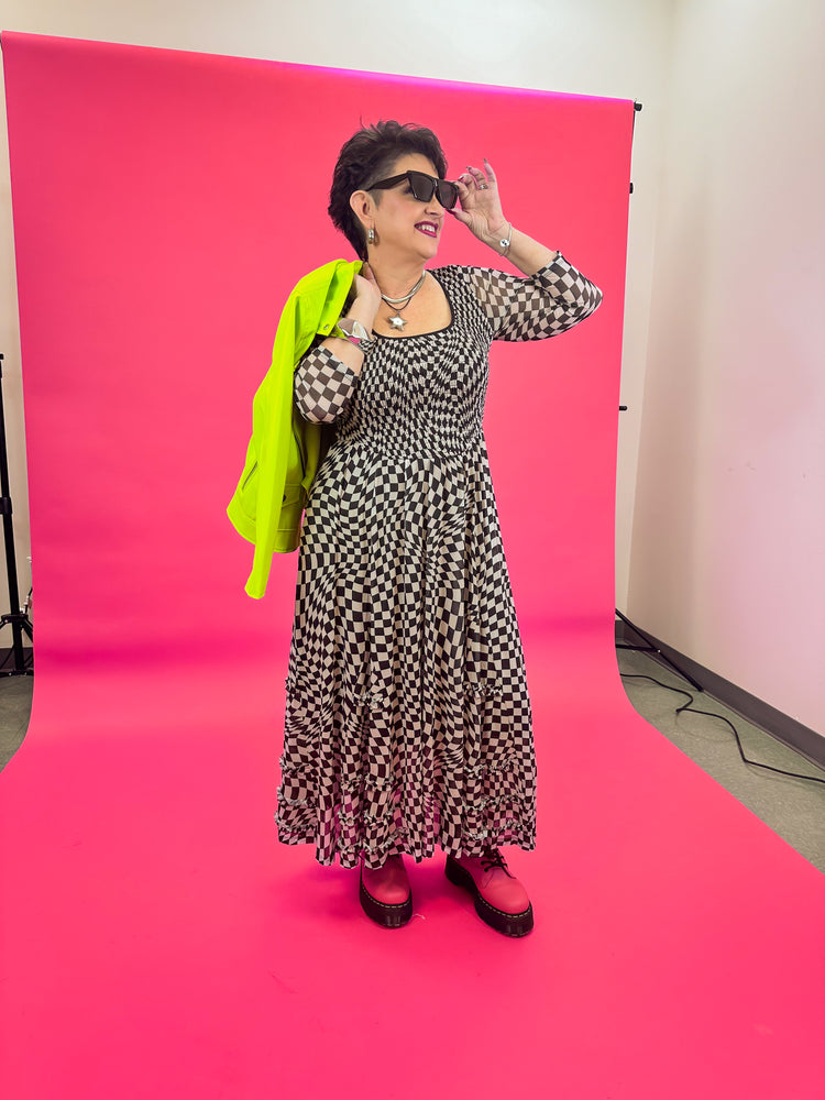 LADY LUCK CHECKERED MESH DRESS S-3XL