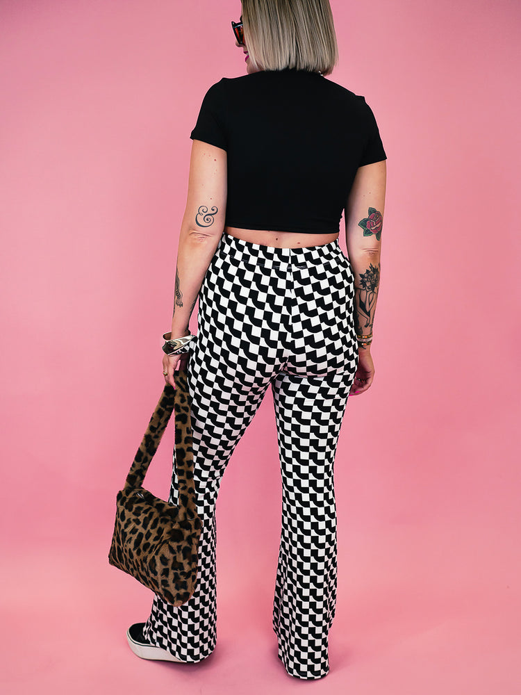 SCENE QUEEN GEO PRINT RIBBED FLARE PANTS