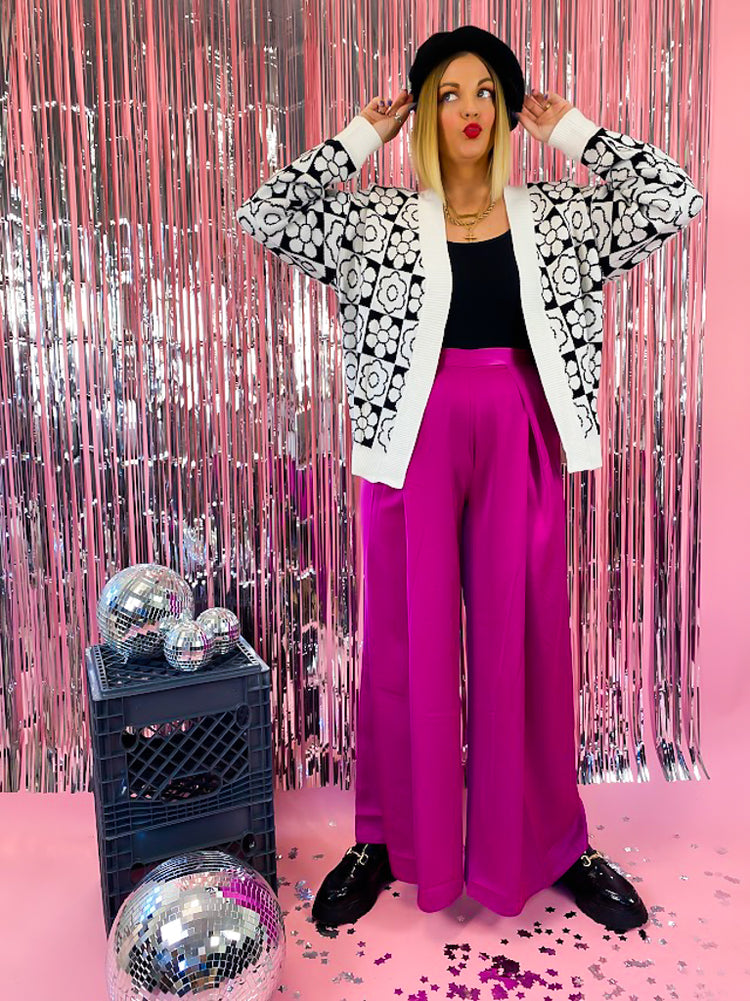 KARMA IS A QUEEN SATIN WIDE LEG PANTS