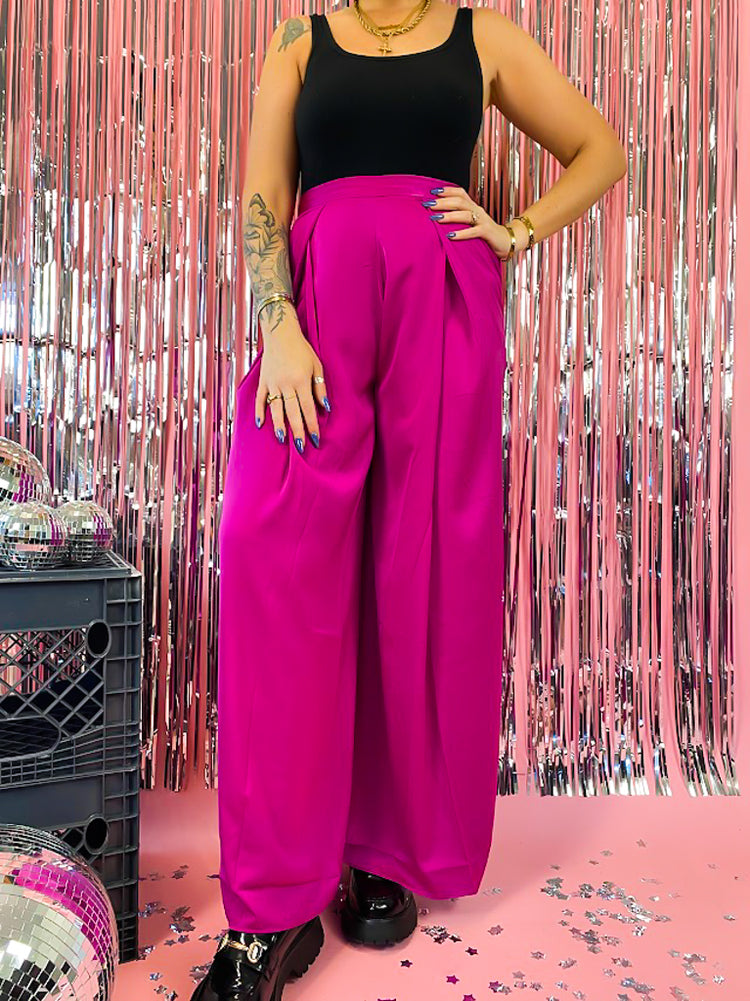 KARMA IS A QUEEN SATIN WIDE LEG PANTS