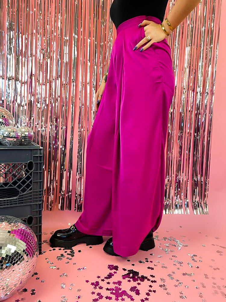 KARMA IS A QUEEN SATIN WIDE LEG PANTS