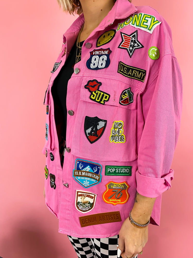NO BAD VIBES PATCHED OUT LUXE JACKET *JUST RESTOCKED!*