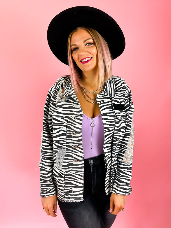 WILD ABOUT YOU ZEBRA DENIM JACKET