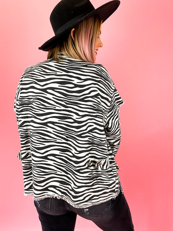 WILD ABOUT YOU ZEBRA DENIM JACKET
