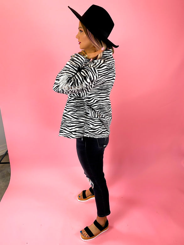 WILD ABOUT YOU ZEBRA DENIM JACKET
