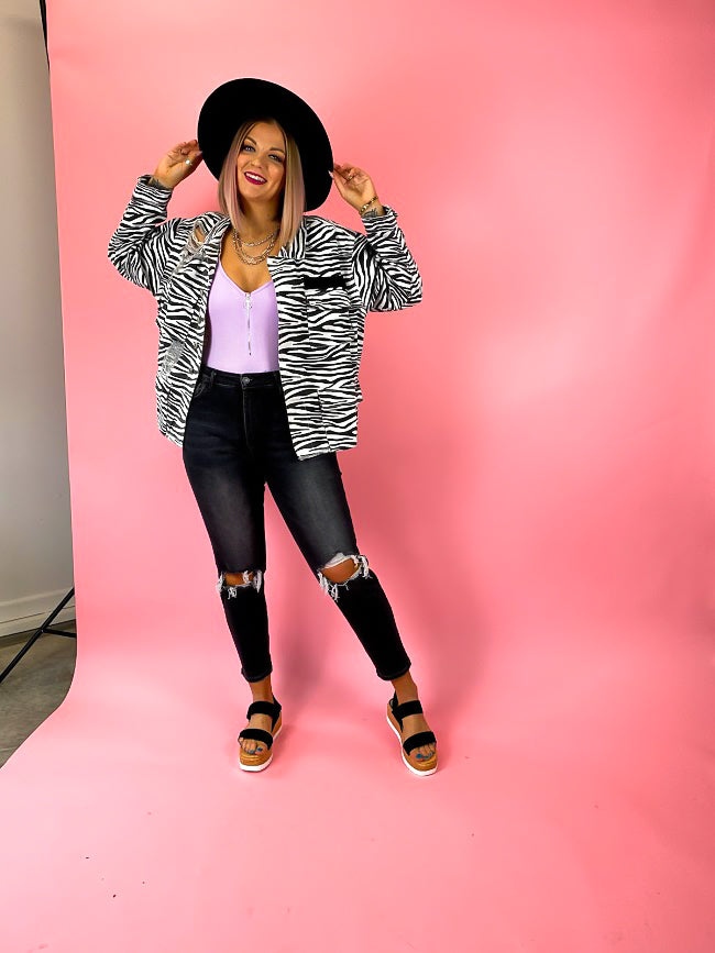 WILD ABOUT YOU ZEBRA DENIM JACKET