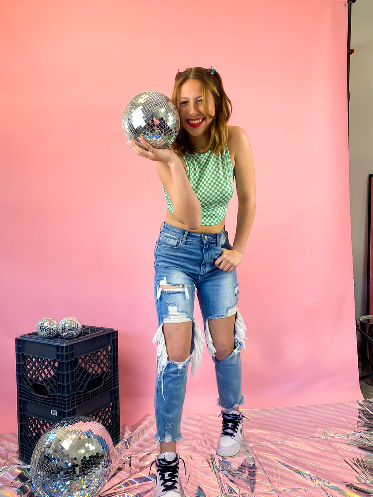 MIXTAPE CHECKERED PRINT CROP TOP *S-XL!*