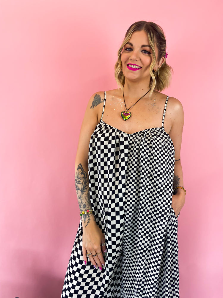 MEET ME BACKSTAGE CHECKERED WIDE LEG JUMPSUIT *JUST RESTOCKED!*