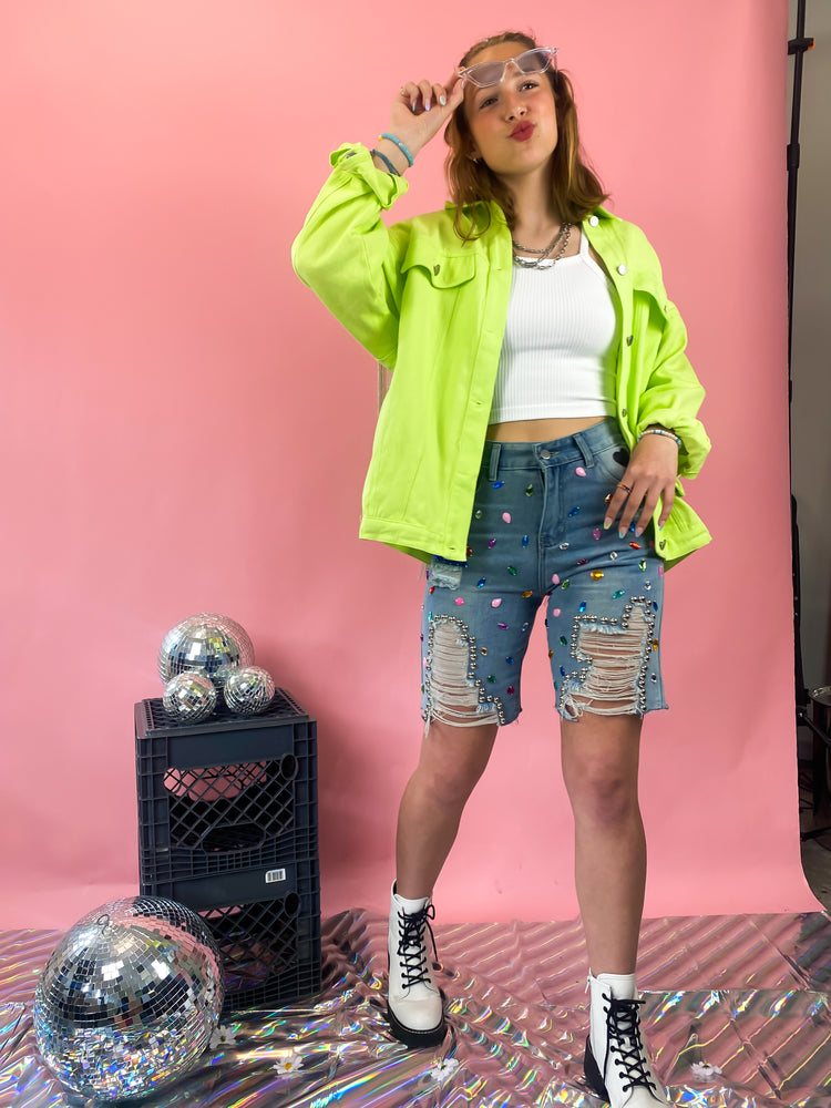SHIMMER & SHINE EMBELLISHED DENIM BERMUDA SHORTS *S-XL!*