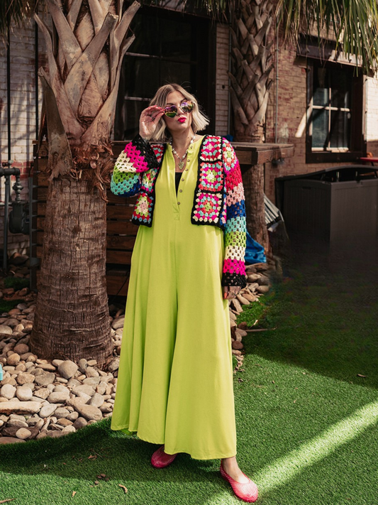 *JUST RESTOCKED!* DAY TRIP WIDE LEG JUMPSUIT IN LIME PUNCH