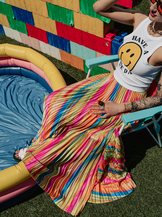 COLOR OUTSIDE THE LINES PLEATED SKIRT