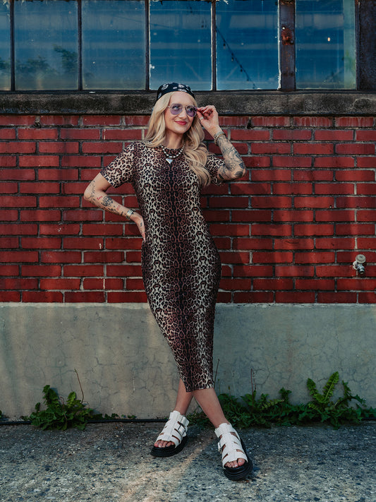 CAME TO SLAY LEOPARD MESH DRESS