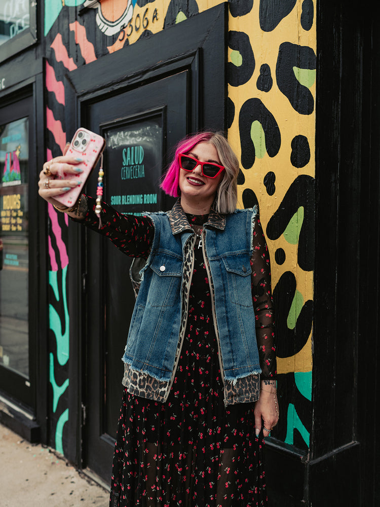 DON'T TAME ME LEOPARD DENIM VEST S-XL