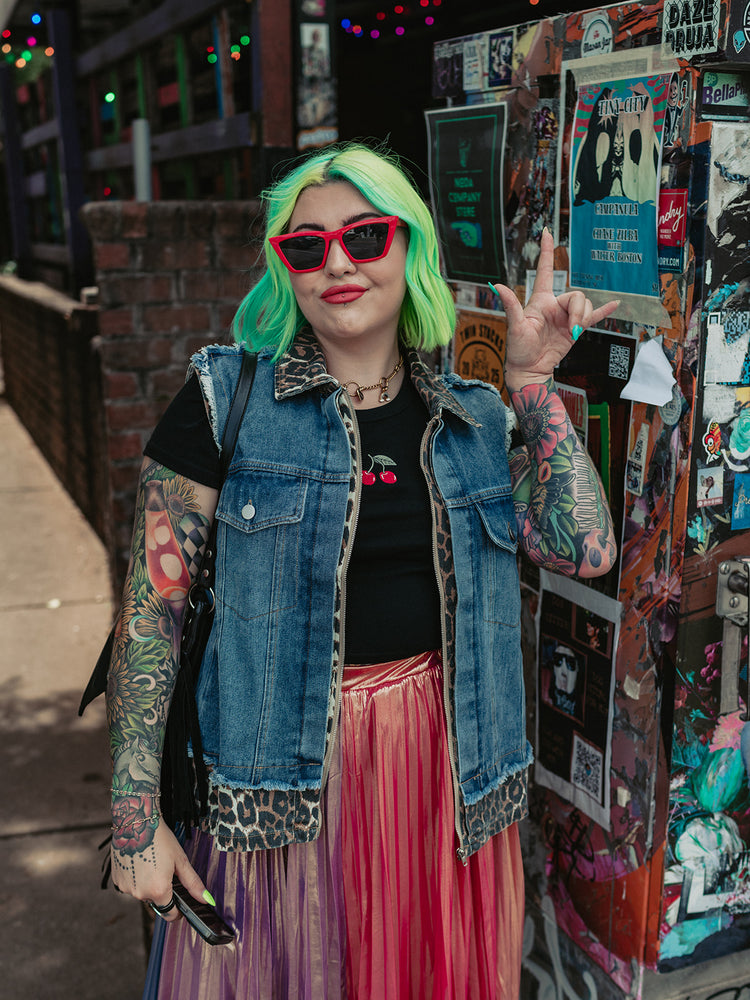 DON'T TAME ME LEOPARD DENIM VEST S-XL