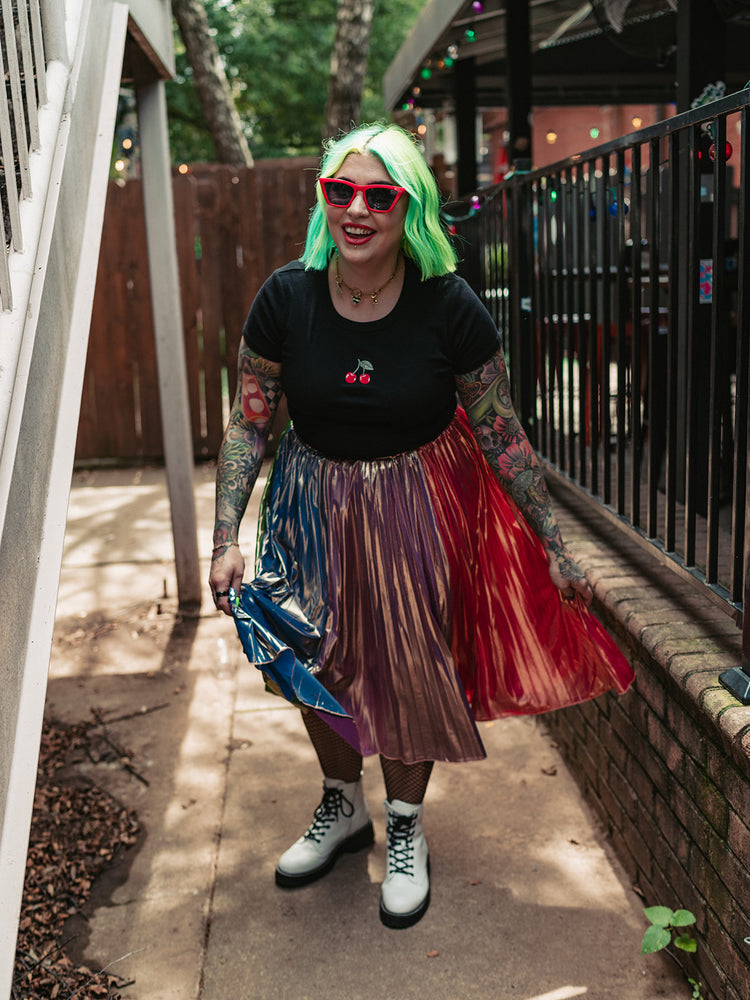 METALLIC MISFIT PLEATED SKIRT S-XL