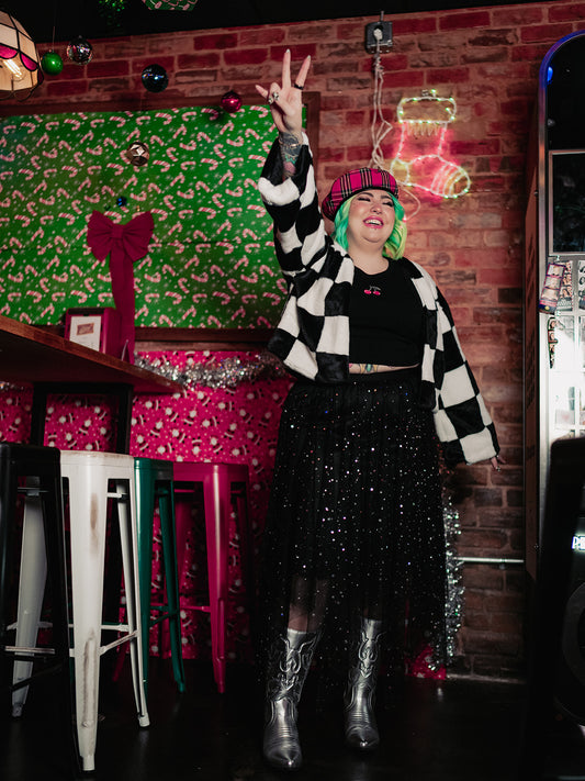 BORN TO SPARKLE MESH MIDI SKIRT