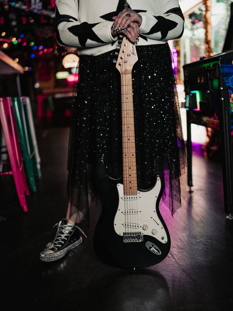 BORN TO SPARKLE MESH MIDI SKIRT