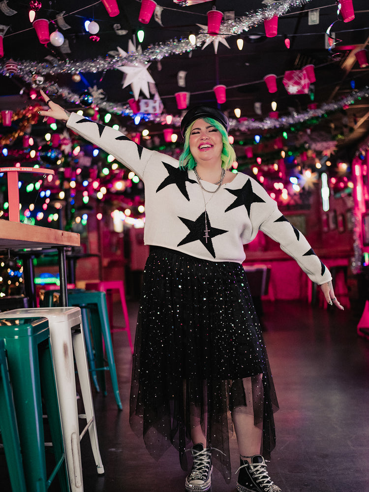 BORN TO SPARKLE MESH MIDI SKIRT