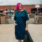 BLENDING IN IS BORING CHECKERED RIBBED DRESS IN TOTALLY TEAL