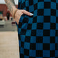 BLENDING IN IS BORING CHECKERED RIBBED DRESS IN TOTALLY TEAL