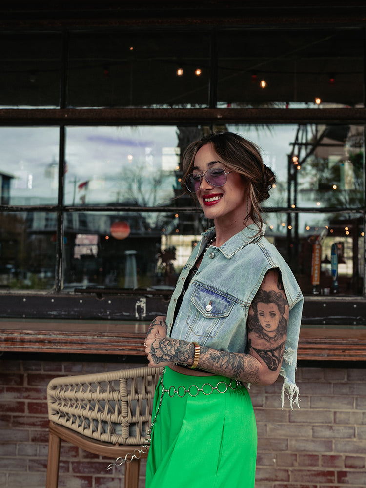 *RESTOCKED* GOOD VIBES ONLY DISTRESSED DENIM VEST