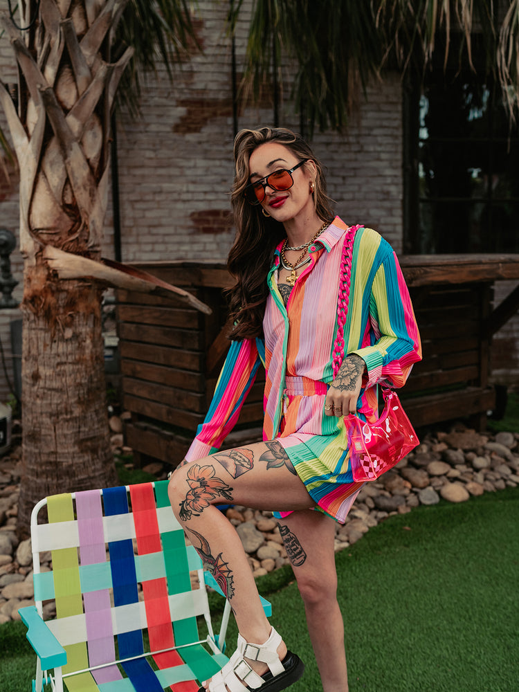*RESTOCKED* RAINBOW RIOT PLISSE SHORT SET S-3XL