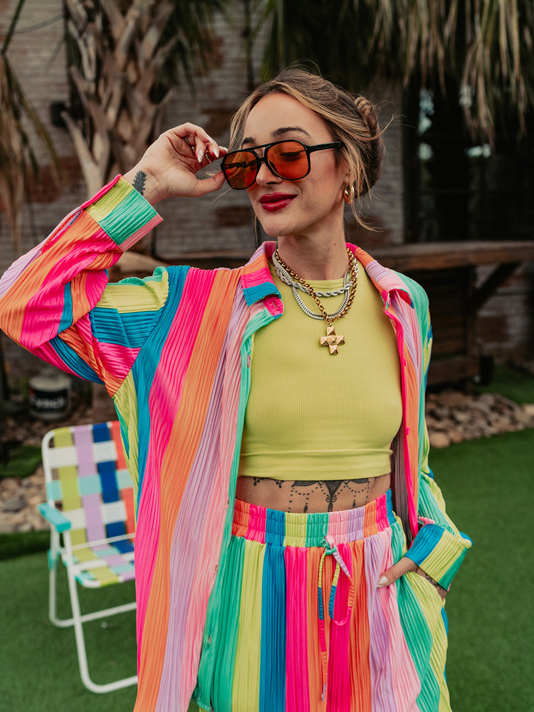 *RESTOCKED* RAINBOW RIOT PLISSE SHORT SET S-3XL