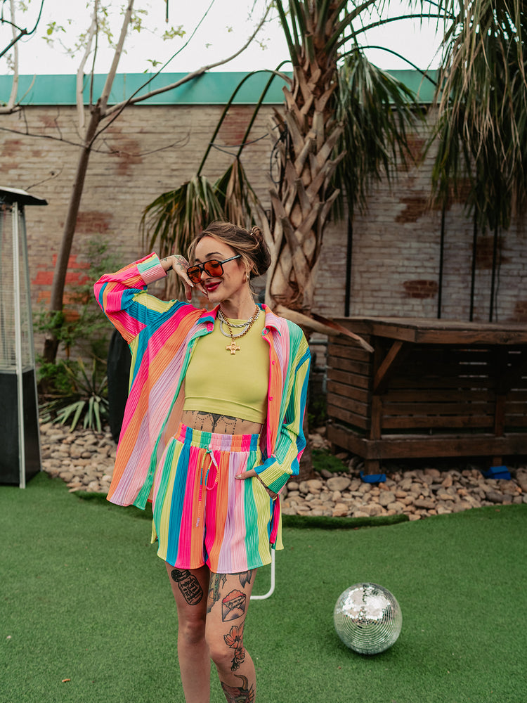 *RESTOCKED* RAINBOW RIOT PLISSE SHORT SET S-3XL