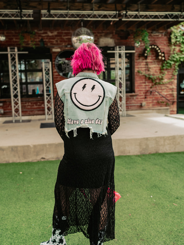 *RESTOCKED* GOOD VIBES ONLY DISTRESSED DENIM VEST