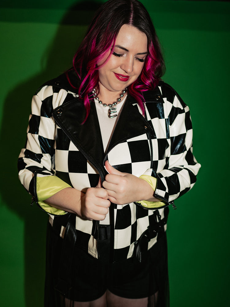 *PREORDER* ALORA EDEN EXCLUSIVE: ELECTRIC MISFIT CHECKERED MOTO JACKET S-3XL