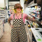 SKATER GIRL WIDE LEG CHECKERED OVERALLS