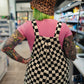 SKATER GIRL WIDE LEG CHECKERED OVERALLS