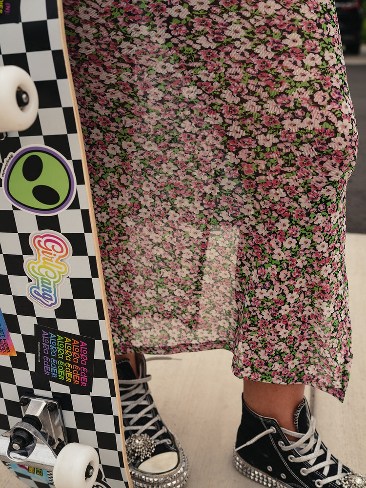 HE LOVES ME NOT FLORAL MESH DRESS