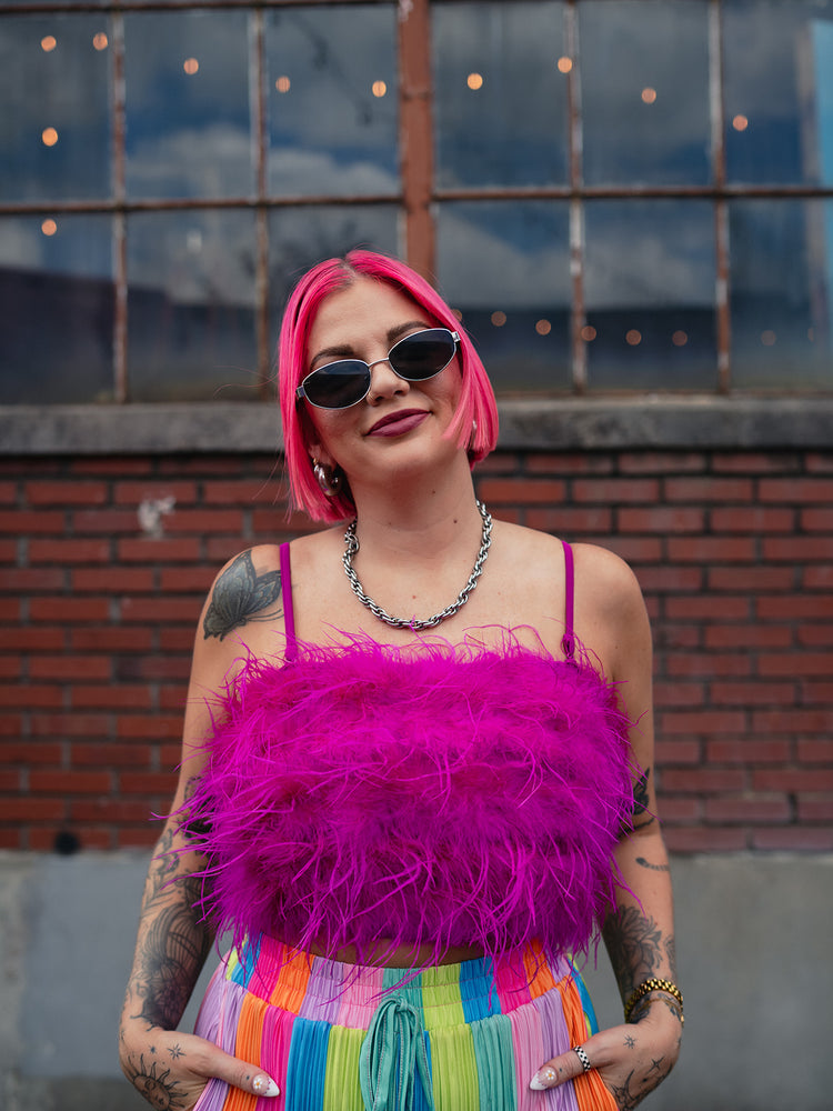 ELECTRIC ENERGY FEATHER TRIM TOP