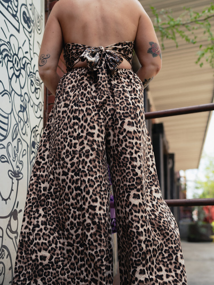 NO APOLOGIES LEOPARD PRINT WIDE LEG JUMPSUIT
