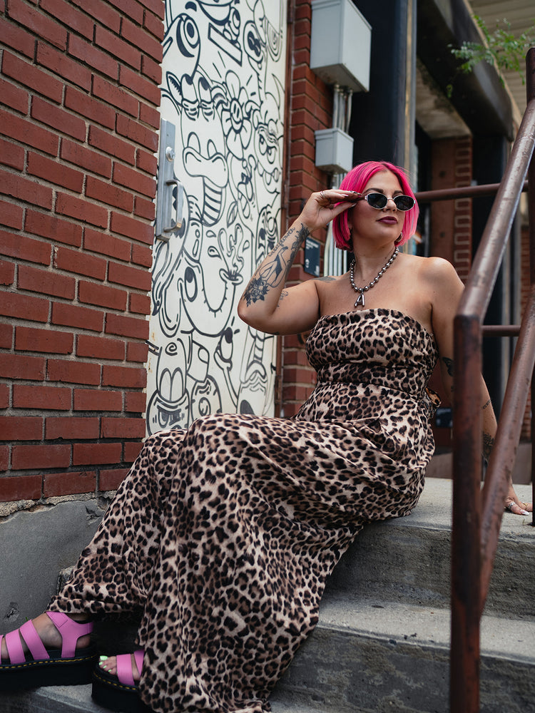 NO APOLOGIES LEOPARD PRINT WIDE LEG JUMPSUIT