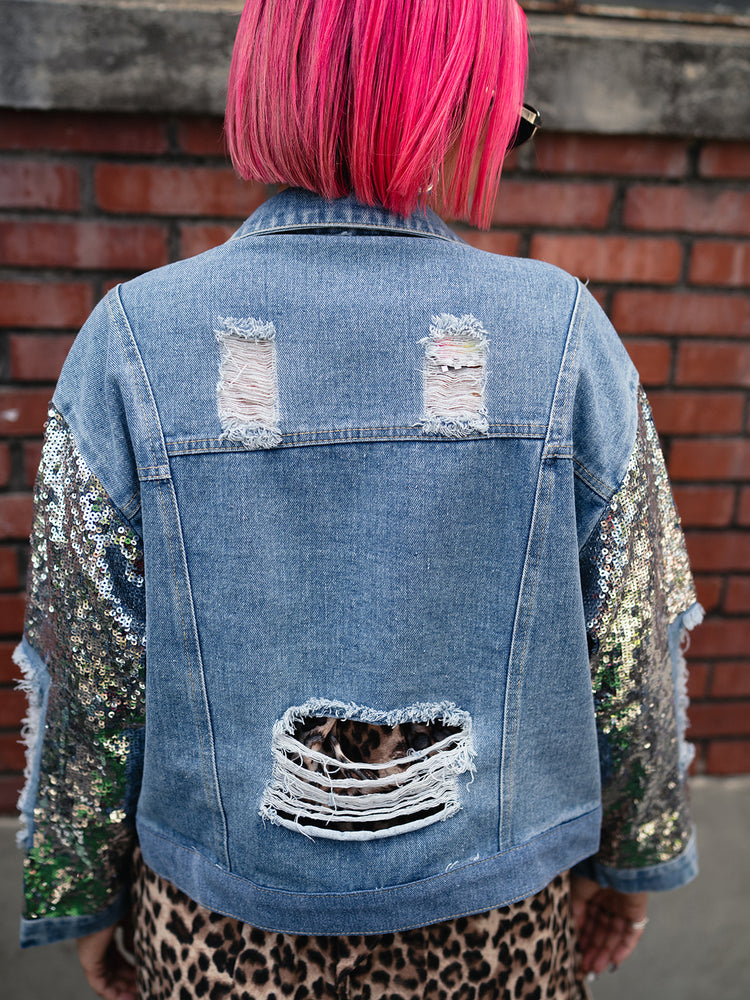 DISCO REBEL DISTRESSED DENIM JACKET