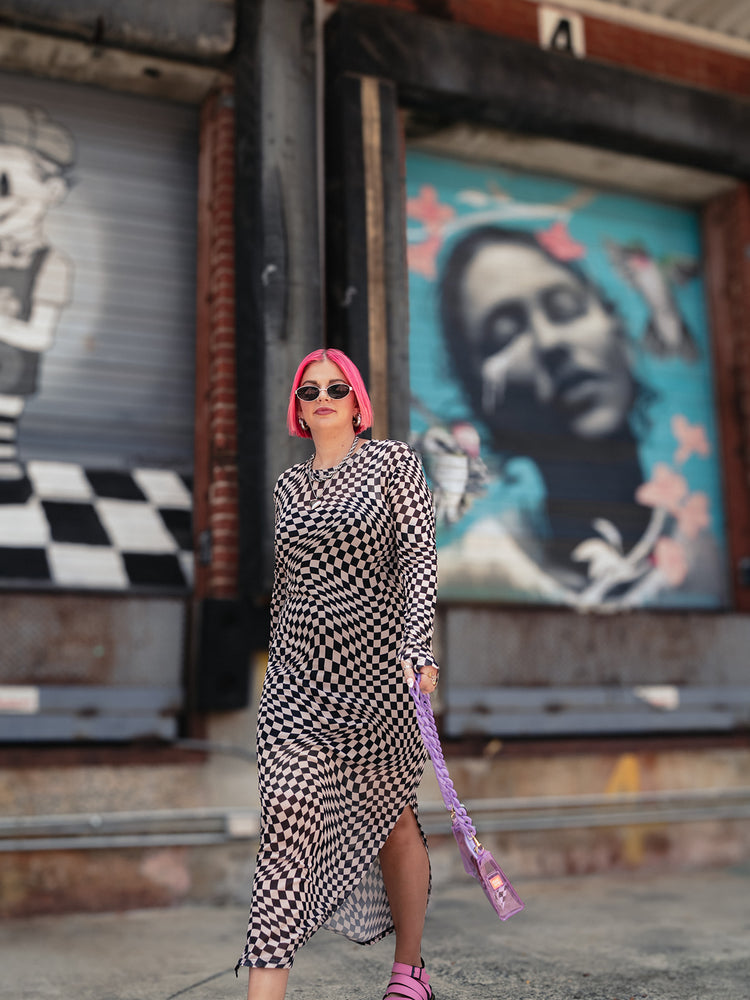 REALITY CHECK MESH MIDI DRESS