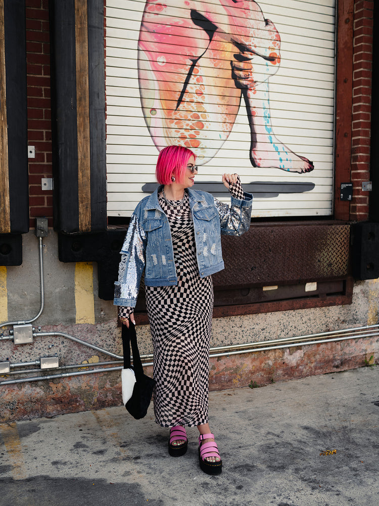 REALITY CHECK MESH MIDI DRESS