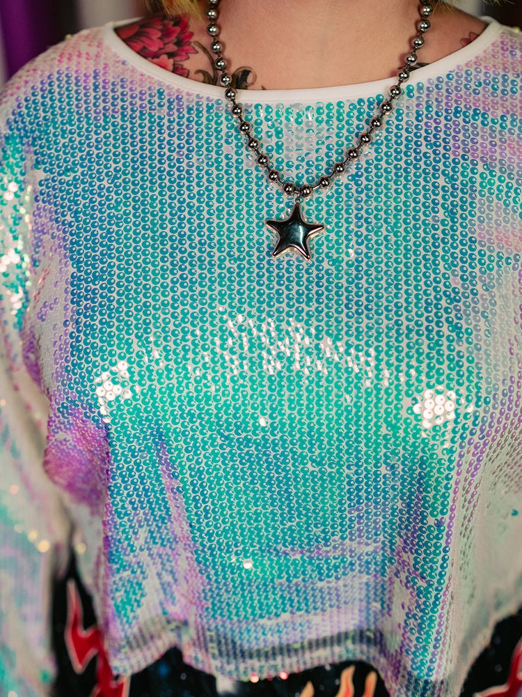 OUT OF THIS WORLD SEQUIN TOP