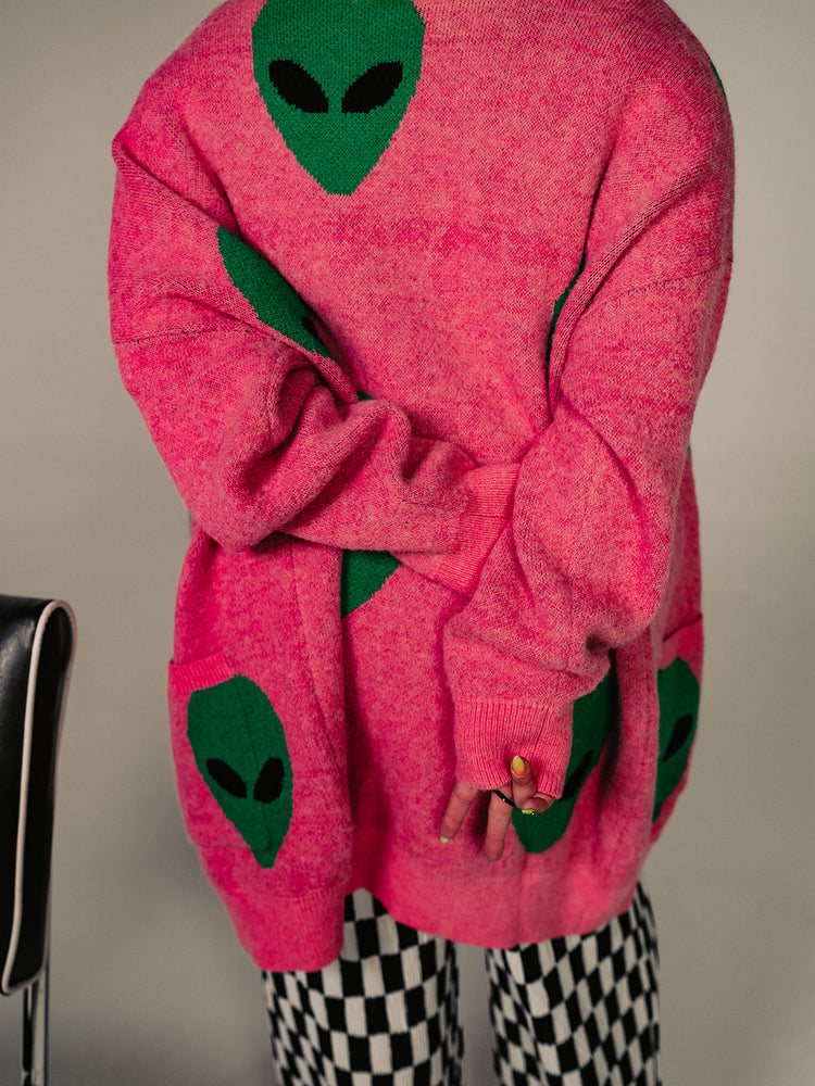 *PREORDER* ALIEN SUPERSTAR OVERSIZED KNIT CARDIGAN IN BUBBLEGUM